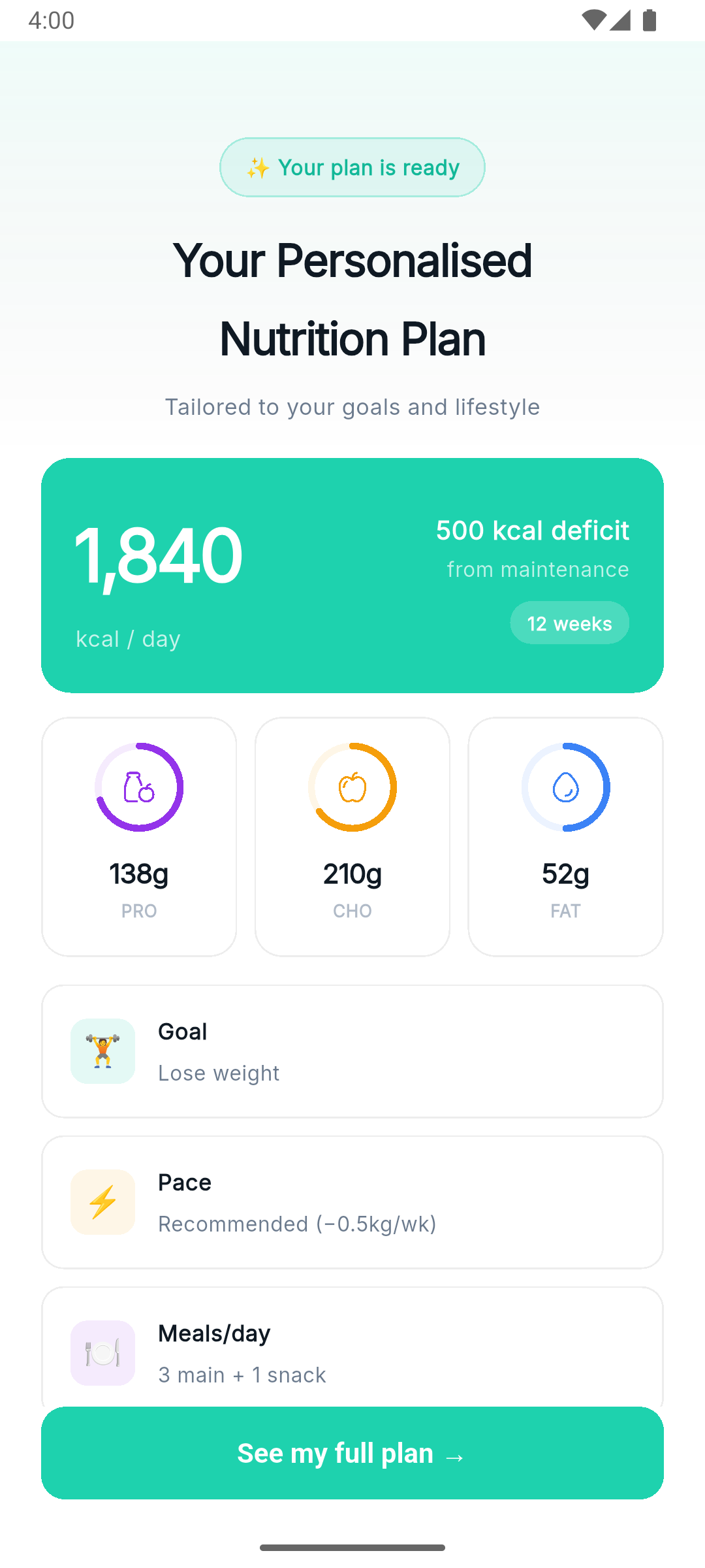 NuraAI nutrition plan