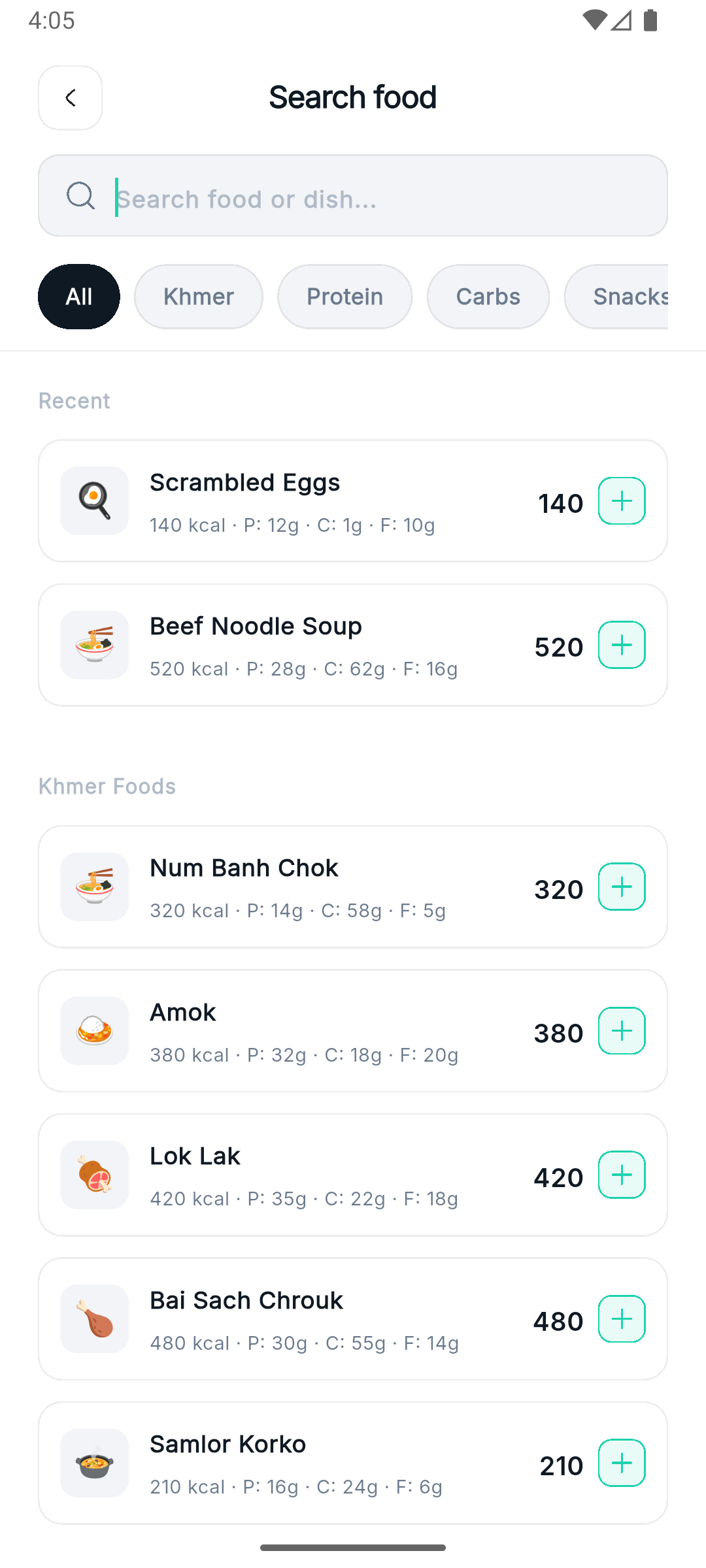 Khmer food search database